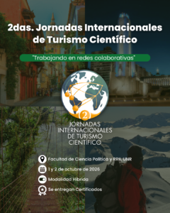 Flyer oficial de las jornadas internacionales de turismo científico organizadas por la Fundación CTS en Rosario.