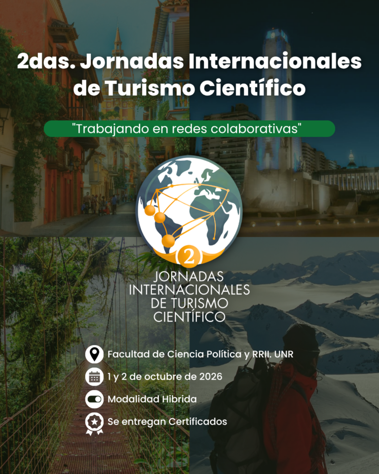 Flyer oficial de las jornadas internacionales de turismo científico organizadas por la Fundación CTS en Rosario.