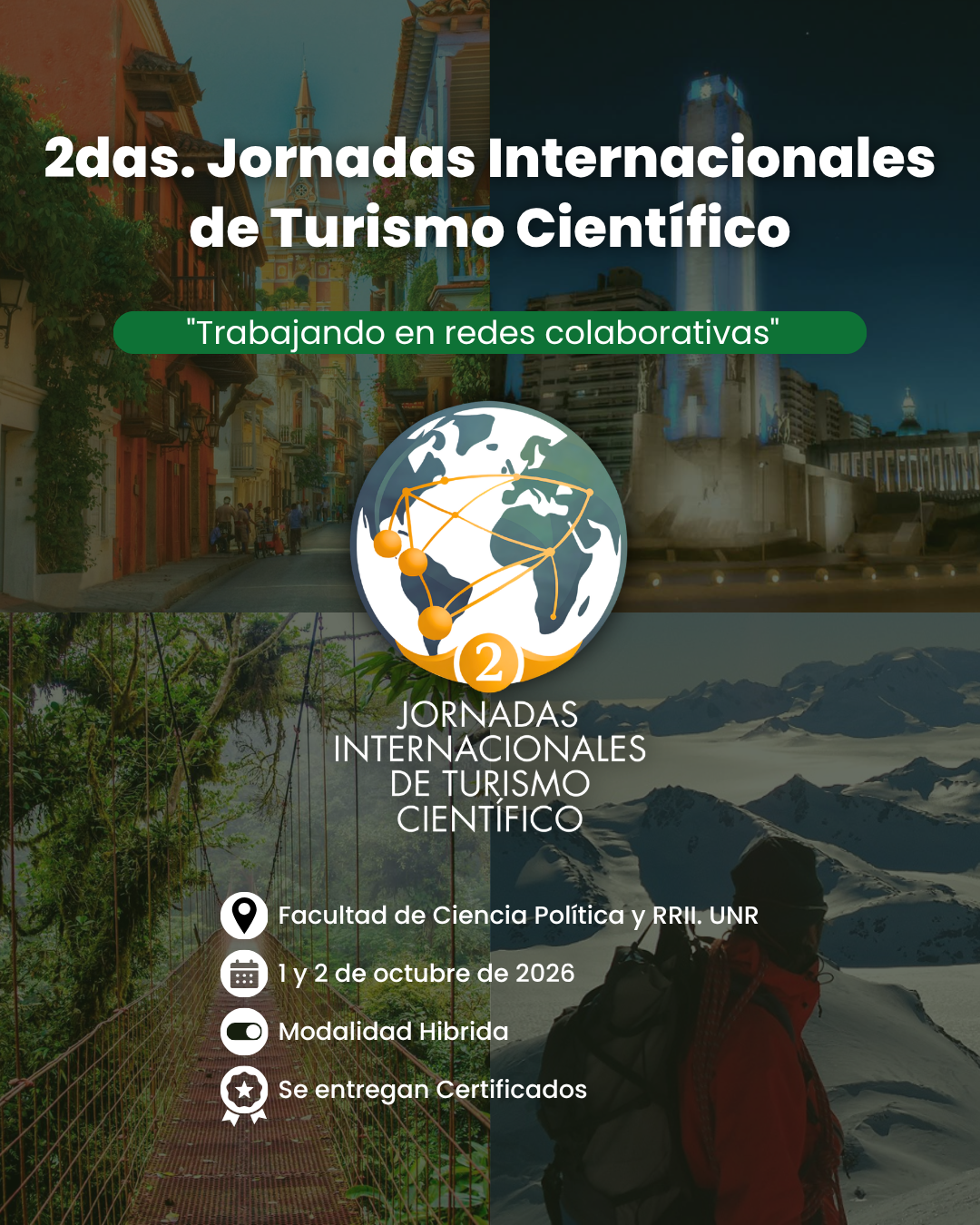Flyer oficial de las jornadas internacionales de turismo científico organizadas por la Fundación CTS en Rosario.